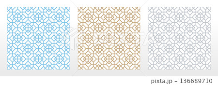 Set of abstract geometric patterns. Seamless vector backgrounds. Colored ornaments Graphic modern patterns Simple lattice graphic design Set of abstract geometric patterns. Seamless vector backgrounds. Colored ornaments Graphic modern patterns Simple lattice graphic design 136689710
