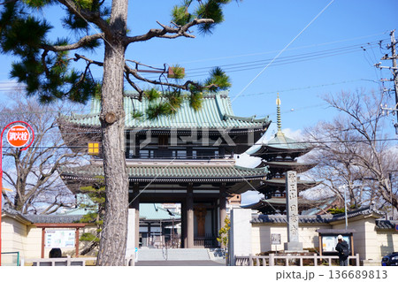 日泰寺　参道入口から見た山門と五重塔 136689813