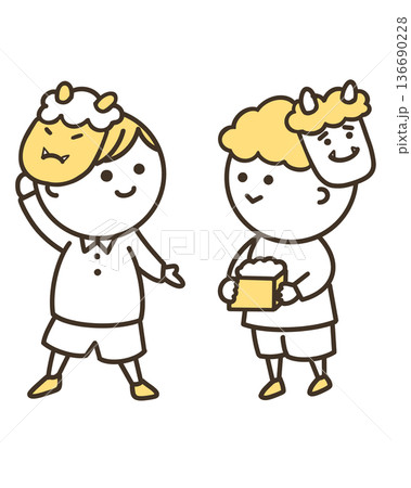 節分を楽しむ並ぶ子供たち カラー 節分を楽しむ並ぶ子供たち カラー 136690228