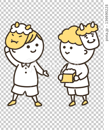 節分を楽しむ並ぶ子供たち カラー 節分を楽しむ並ぶ子供たち カラー 136690228