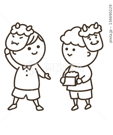 節分を楽しむ並ぶ子供たち 節分を楽しむ並ぶ子供たち 136690229