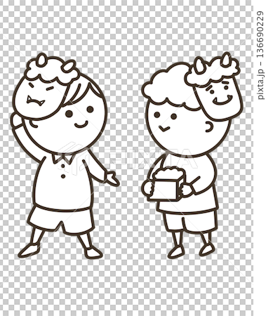 節分を楽しむ並ぶ子供たち 節分を楽しむ並ぶ子供たち 136690229