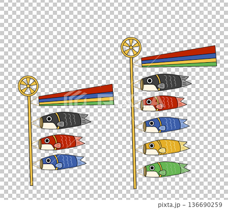 青空と雲の中を泳ぐこいのぼりのイラストセット 136690259