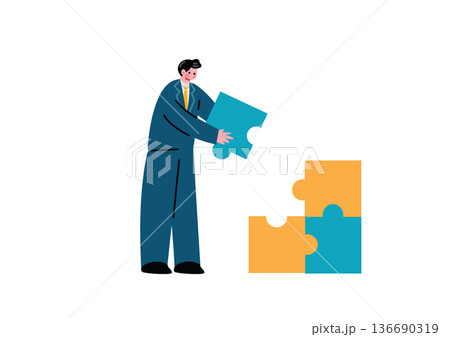 パズルを持つビジネスマンのイラスト 136690319