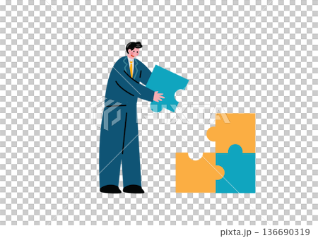 パズルを持つビジネスマンのイラスト 136690319