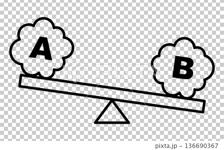 A diagram illustrating the weighing of two options 136690367