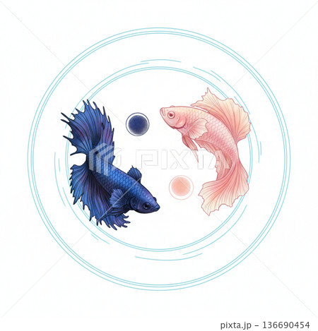 金魚のイラスト暑中見舞いはがき　赤と黒 136690454