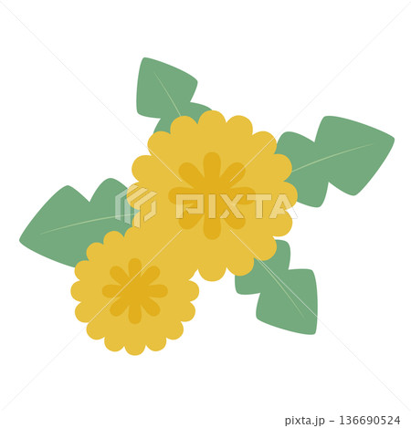 真上俯瞰の簡易的でシンプルな黄色い北欧風タンポポのベクターイラストアイコン 136690524