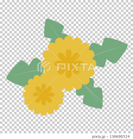 真上俯瞰の簡易的でシンプルな黄色い北欧風タンポポのベクターイラストアイコン 136690524