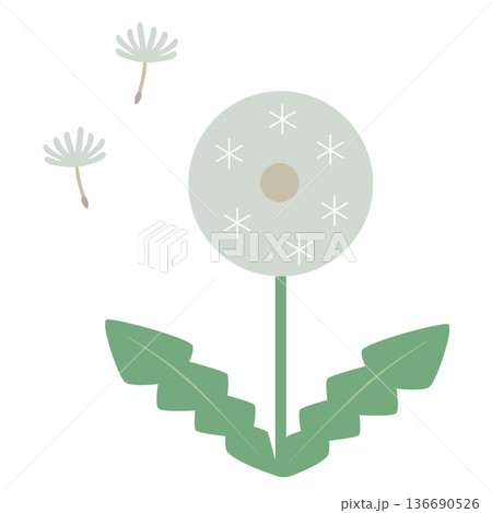 簡易的でシンプルな北欧風白いタンポポの綿毛が飛ぶベクターイラスト 136690526