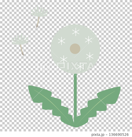 簡易的でシンプルな北欧風白いタンポポの綿毛が飛ぶベクターイラスト 136690526