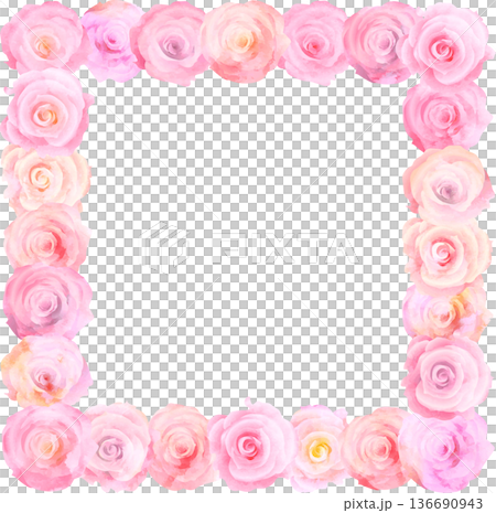 Watercolor pink rose frame illustration, square Watercolor pink rose frame illustration, square 136690943
