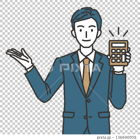 電卓を持ち案内する買取査定員のイラスト 電卓を持ち案内する買取査定員のイラスト 136690956