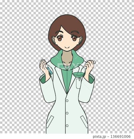 試験管とフラスコを持つ女性化学者のイラスト 科学実験 136691006