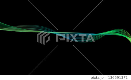 グリーン・ブルー系カラーウェーブ背景ライン　黒バック パワーポイント背景 136691371