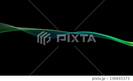 グリーン・ブルー系カラーウェーブ背景ライン　黒バック パワーポイント背景 136691373