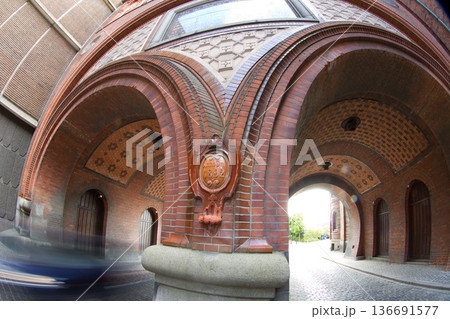 Double-arched Gateway at Carlsberg district in Frederiksberg in Denmark Double-arched Gateway at Carlsberg district in Frederiksberg in Denmark 136691577