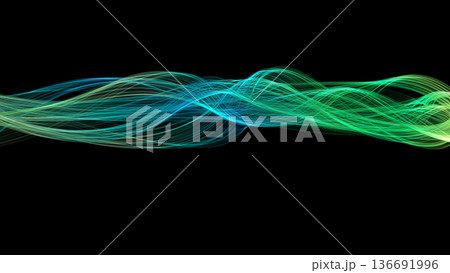 グリーン・ブルー系カラーウェーブ背景ライン　黒バック パワーポイント背景 136691996