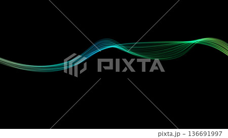 グリーン・ブルー系カラーウェーブ背景ライン　黒バック パワーポイント背景 136691997