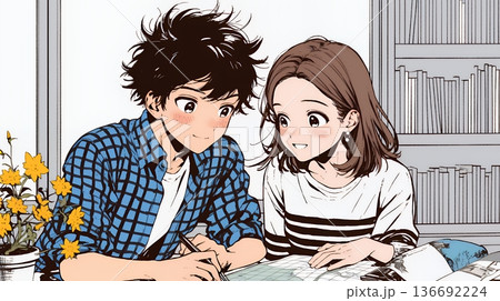 仲良く二人で旅行の計画を立てている若いカップル 136692224