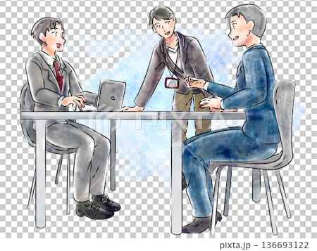Watercolor style male business meeting scene illustration Watercolor style male business meeting scene illustration 136693122