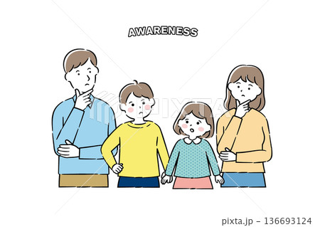 検討する表情の家族イラスト 4C 検討する表情の家族イラスト 4C 136693124