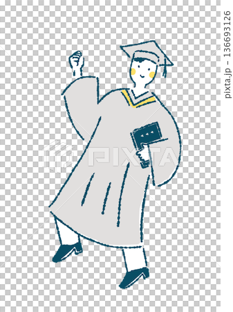 圖：一名身穿學術禮服的男子高興地揮舞著拳頭。 136693126