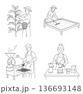 From Bean to Cup: Traditional Coffee Harvesting and Roasting Illustration 136693148