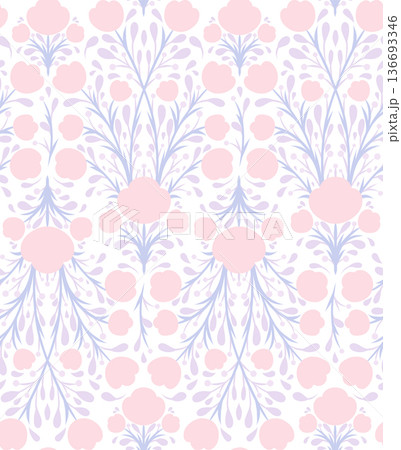 Decorative seamless floral pattern with stylized flowers and leaves. Blooms in soft pastel colors texture. Decorative seamless floral pattern with stylized flowers and leaves. Blooms in soft pastel colors texture. 136693346