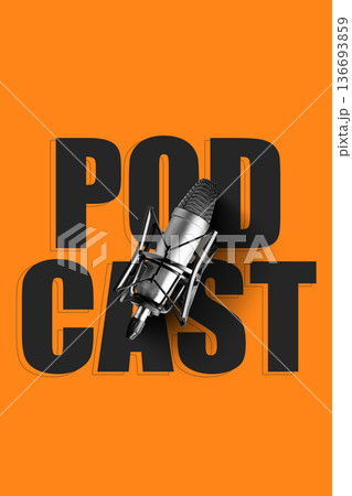 Podcast microphone on background design with bold text in orange and black color Podcast microphone on background design with bold text in orange and black color 136693859