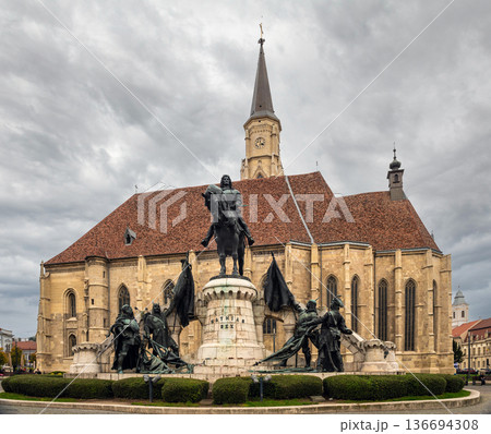 St Michaels Church and Matthias Corvinus Monument in Cluj-Napoca Union Square St Michaels Church and Matthias Corvinus Monument in Cluj-Napoca Union Square 136694308