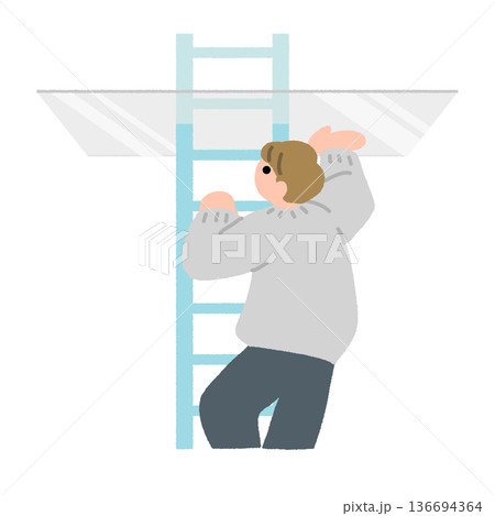 梯子を登る人物が透明な天井に阻まれているフラットイラスト 136694364
