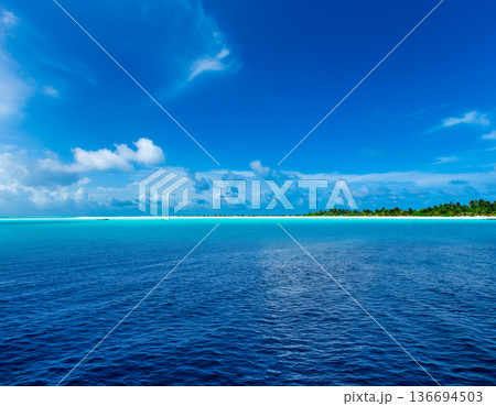 Blue sea and blue sky. Beach and sea. 136694503