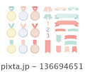 パステル調メダル＆リボンセット ニューモーフィズム風アワードバッジ 136694651