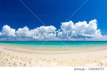 Blue sea and blue sky. Beach and sea. Blue sky over calm sea 136694757
