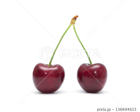 Cherry isolated. Cherries on white background. Sour cherry on white. Cherry isolated. Cherries on white background. Sour cherry on white. 136694815