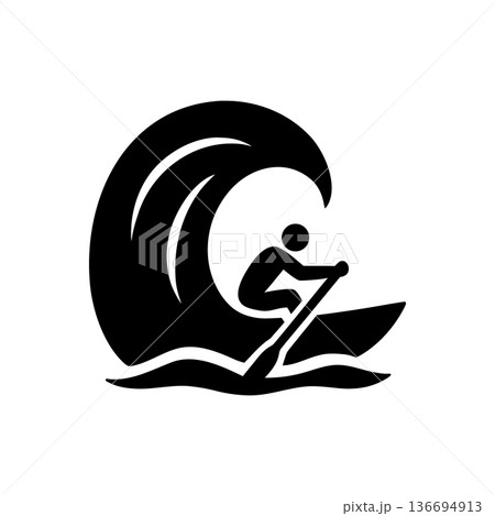 Rowing Against Huge Wave Icon Rowing Against Huge Wave Icon 136694913