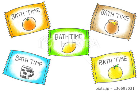 ゆるめシンプルな個包装の入浴剤セット1　アナログ風　 136695031