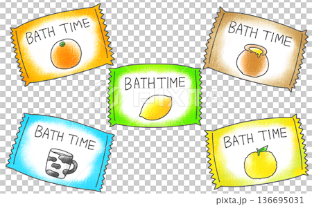 ゆるめシンプルな個包装の入浴剤セット1　アナログ風　 136695031