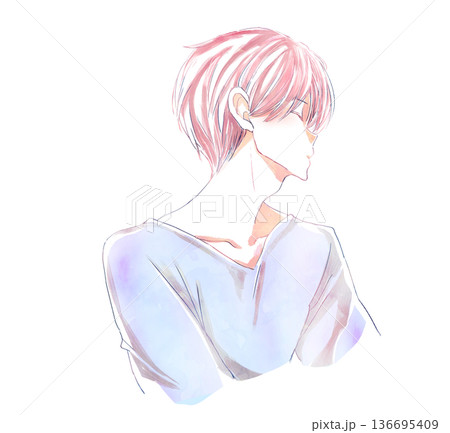 目を閉じている男性　横顔 136695409