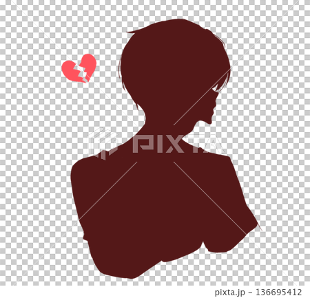 Male profile broken heart silhouette Male profile broken heart silhouette 136695412
