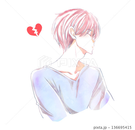 目を閉じている男性　横顔　割れたハート 136695415