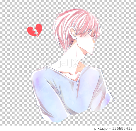 目を閉じている男性　横顔　割れたハート 136695415