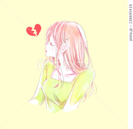 目を閉じている女性 横顔 割れたハート 目を閉じている女性 横顔 割れたハート 136695419
