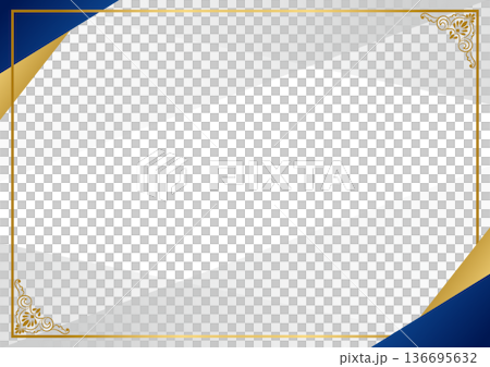 高級感のあるブルーとゴールドの装飾フレーム背景（証書・賞状テンプレート） 136695632