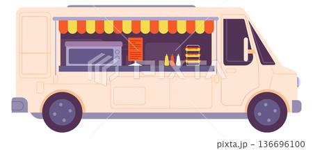 Open fast food truck mockup. Cartoon car Open fast food truck mockup. Cartoon car 136696100