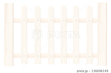 Rustic plank fence. White wood picket palisade 136696149