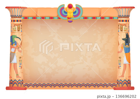 Egyptian game frame. Cartoon ancient column background Egyptian game frame. Cartoon ancient column background 136696202