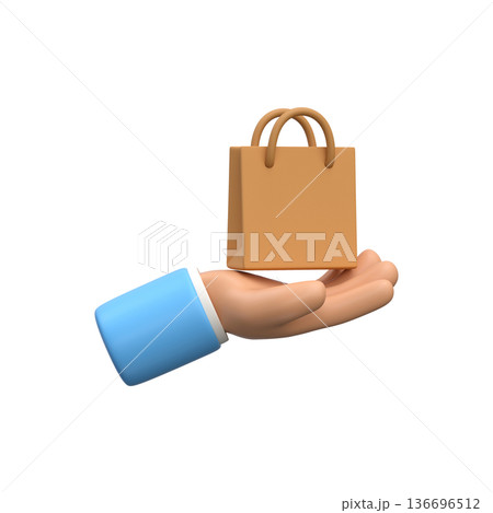 3D Hand Holding Shopping Bag for E-commerce and Delivery 3D Hand Holding Shopping Bag for E-commerce and Delivery 136696512