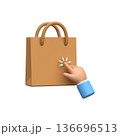Hand Clicking on Shopping Bag for Online Purchase, 3D icon 136696513